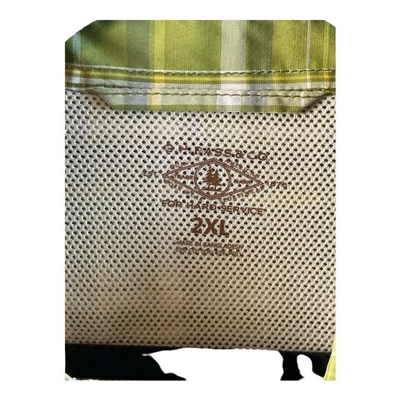 G.H Bass & Co. Men’s 2XL Polyester Cotton Short Sleeve Button Shirt Green Plaid - Picture 3 of 10